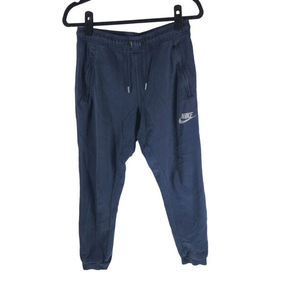 Nike Mens Dark Blue Jogger Sweatpants Zip Pockets Logo Drawstring S - Picture 1 of 6
